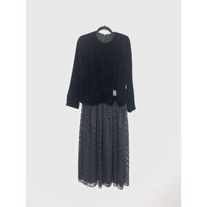NUIT Vintage 80s Velvet Prom Party Dress Black Lace Dropped Waist Size 12 Glam